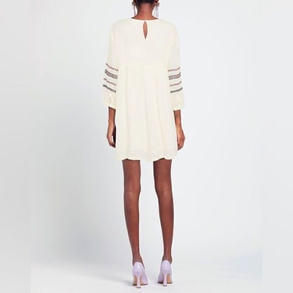 Ba&Sh Colombe Embroidered Boho Mini White Shift Dress Long Sleeve Size M - Picture 4 of 12